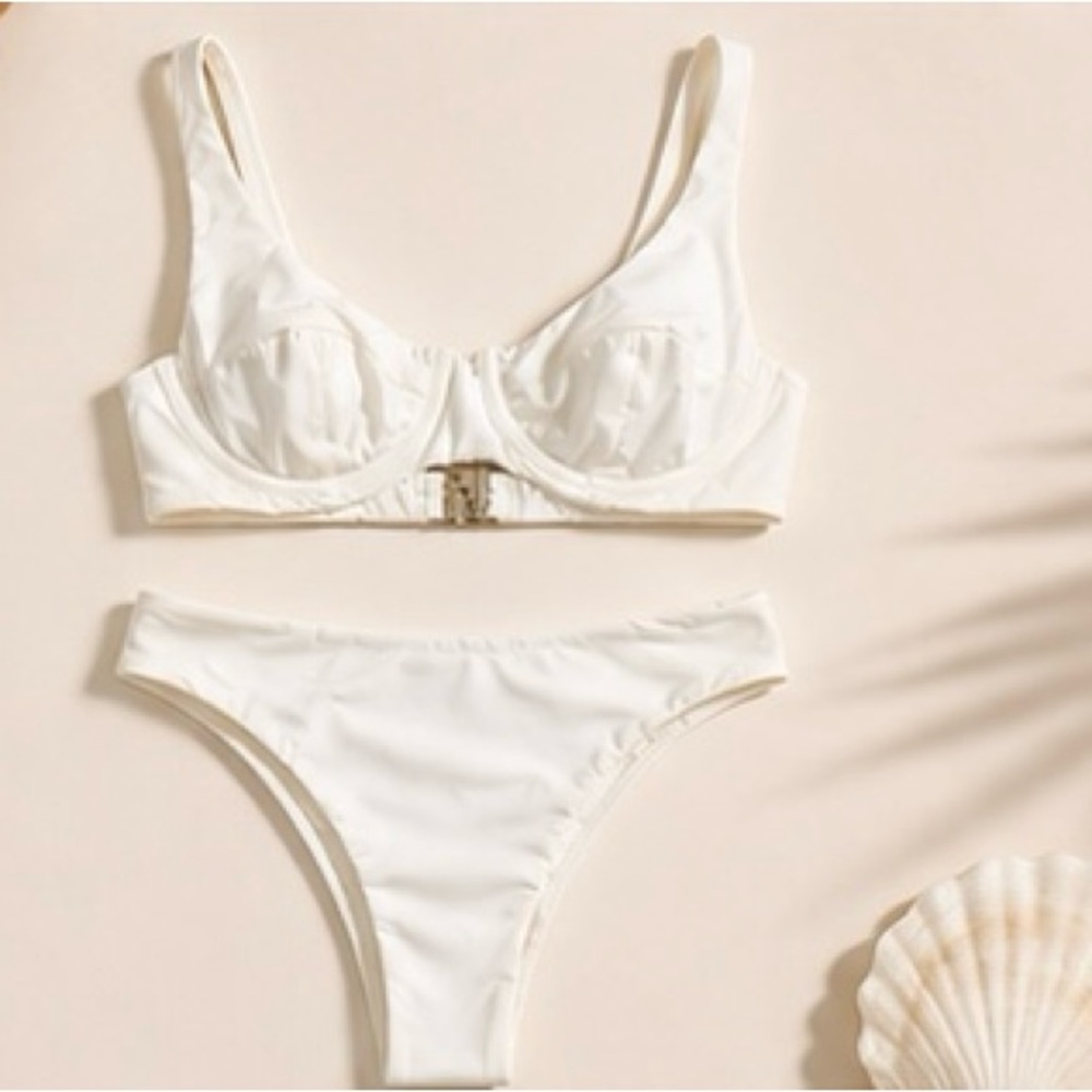 Revolve Myra Swim Vanilla White Bikini Set XS Underwire Top High Cut Bottoms NWT